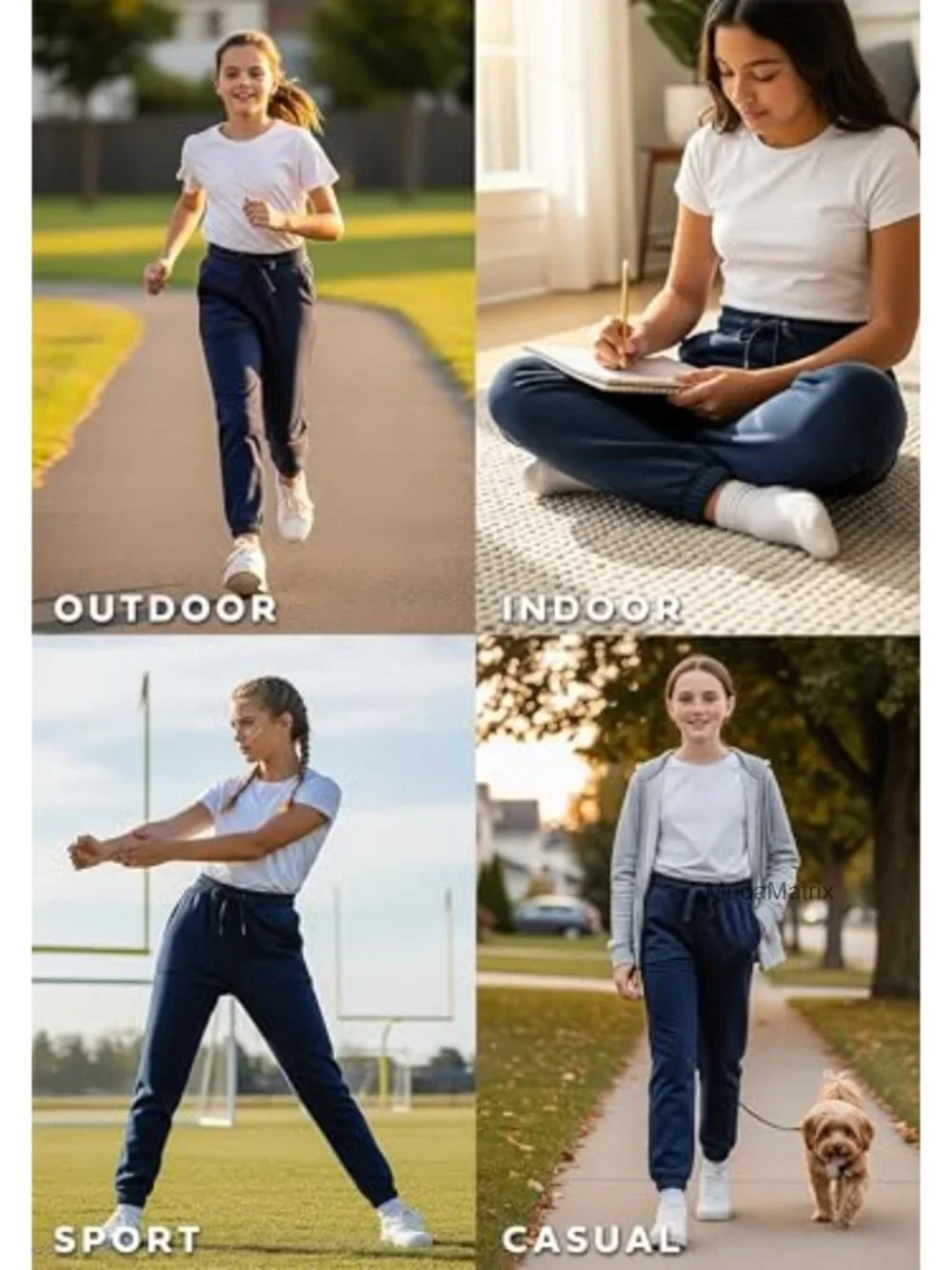 Girls Active Fleece Jogger Sweatpants with Pockets & Drawstring